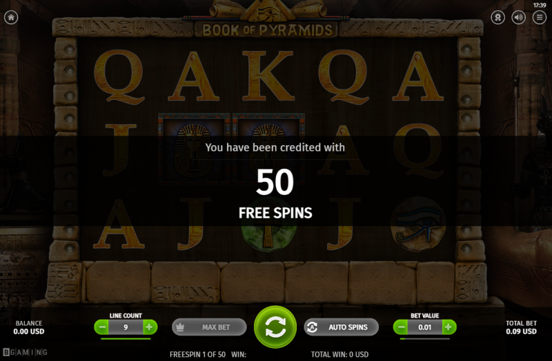 カジノギャラクシー｜入金不要ボーナスの対象ゲーム「Book of pyramids」